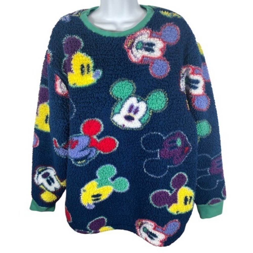 Disney‎ Womens SZ L Mickey Mouse Sherpa Fleece Sweatshirt Multicolor Soft-1231